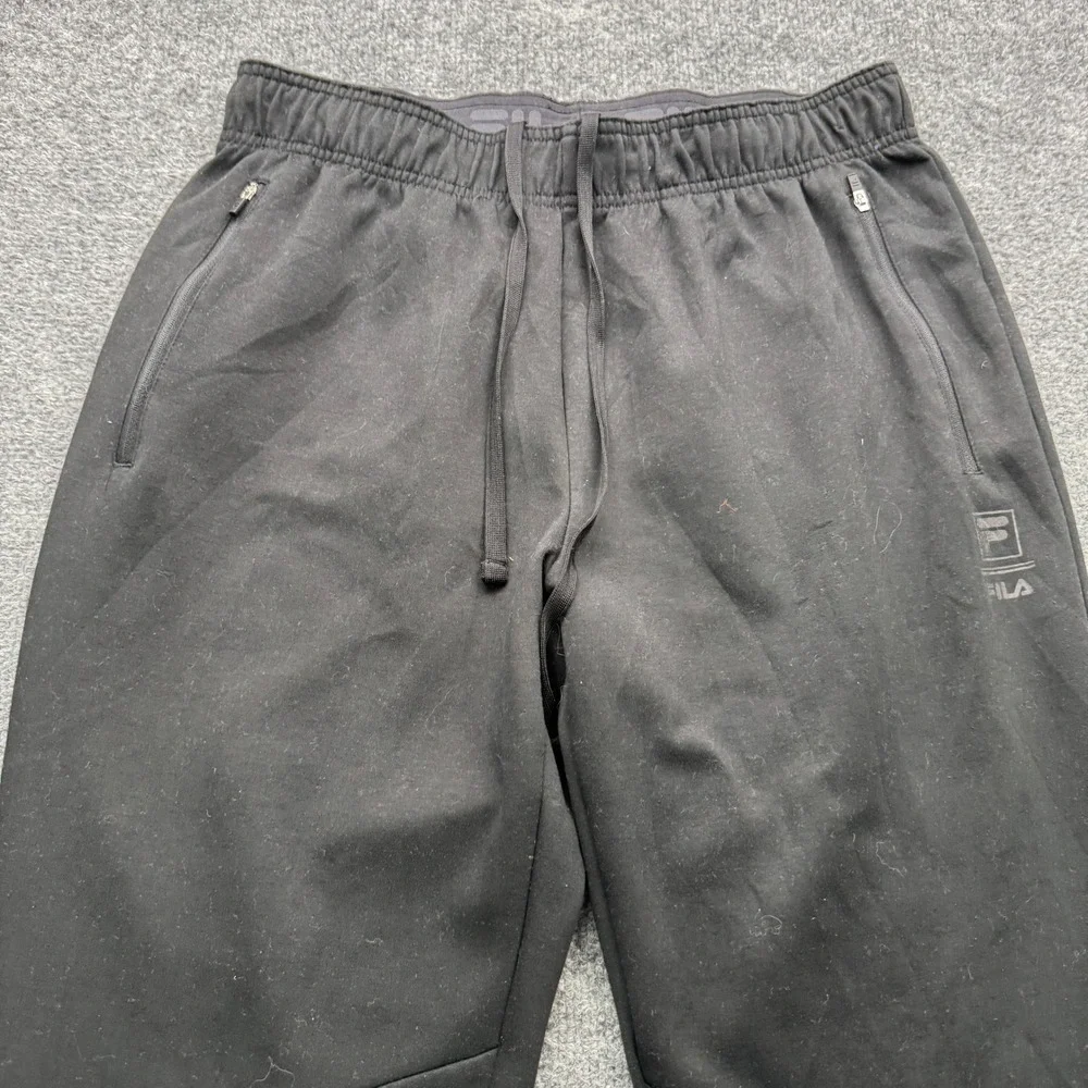 Fila Sweatpants Mens Medium Black Tapered Leg Zipper Pockets Athletic Running